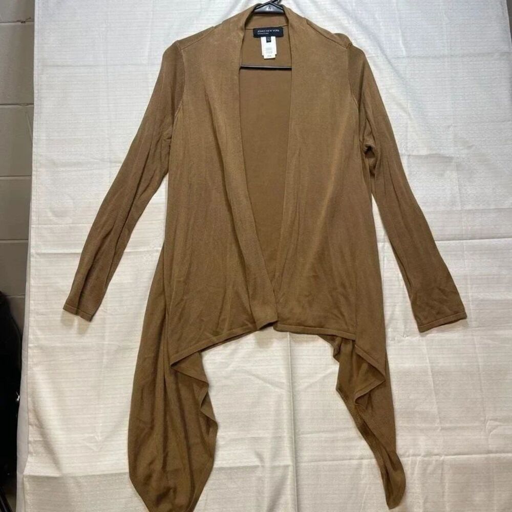 Jones New York Signature Womens Cardigan Brown Open Front Draped Size Small - Picture 1 of 5
